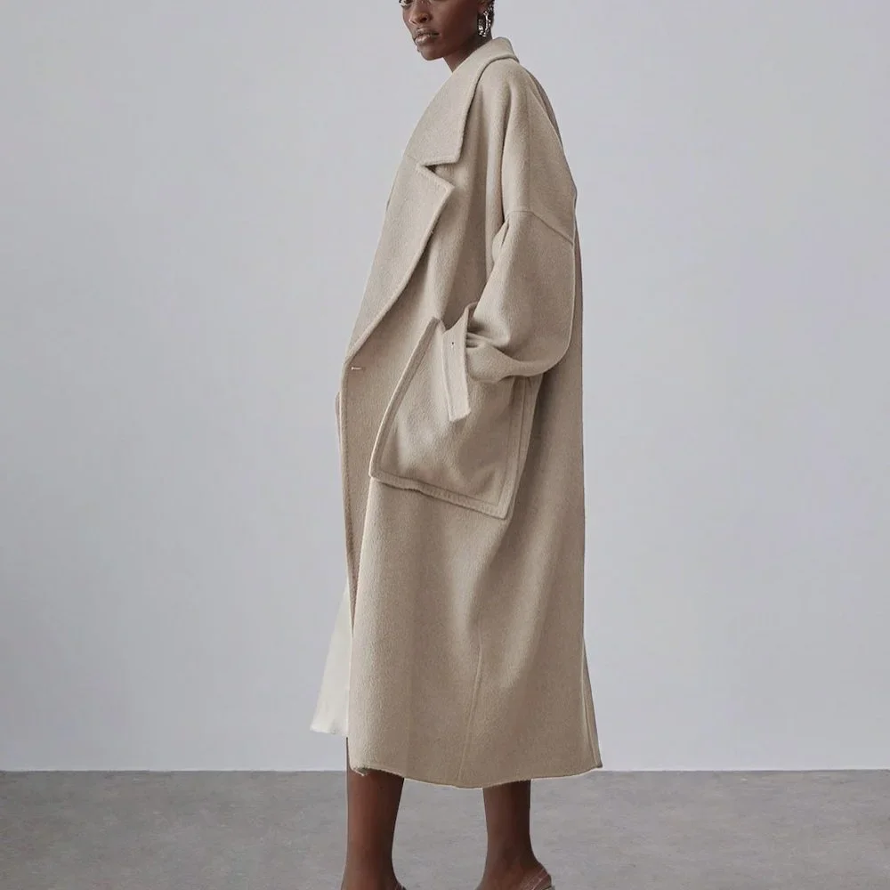 BNWOT | SILK MAISON Patch Pockets Oversized Wool Coat - Picture 2 of 6
